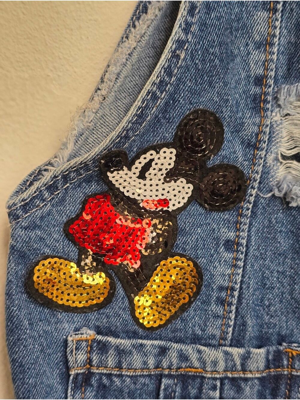 Disney Mickey Mouse Denim Overall Dress RX Jeans Distressed Size Medium - Picture 8 of 17
